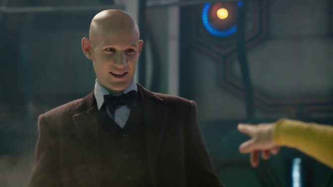 Doctor Who 2013 xmas special Matt Smith's shaved head in TARDIS