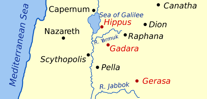 Map showing Gerasa and Gadara